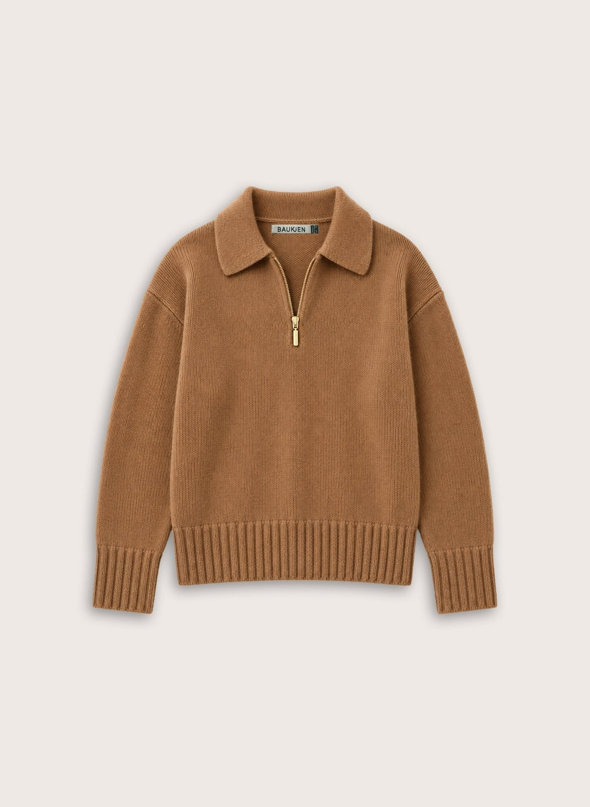 Women's Camel Quarter Zip Jumper – Collared Relaxed Knit