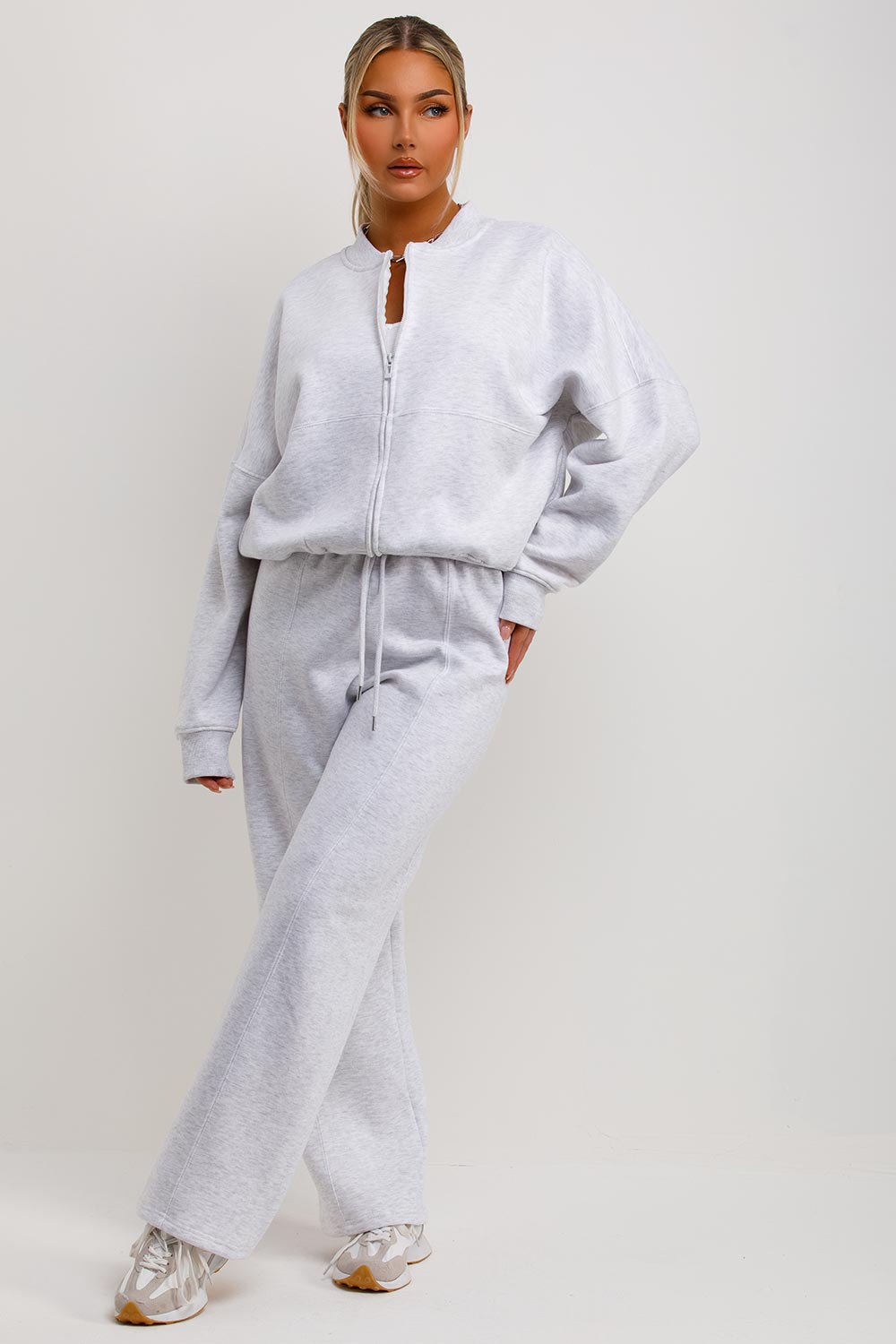 Women's Grey Marl Zip Bomber Sweatshirt & Joggers Set – Loungewear Co-ord