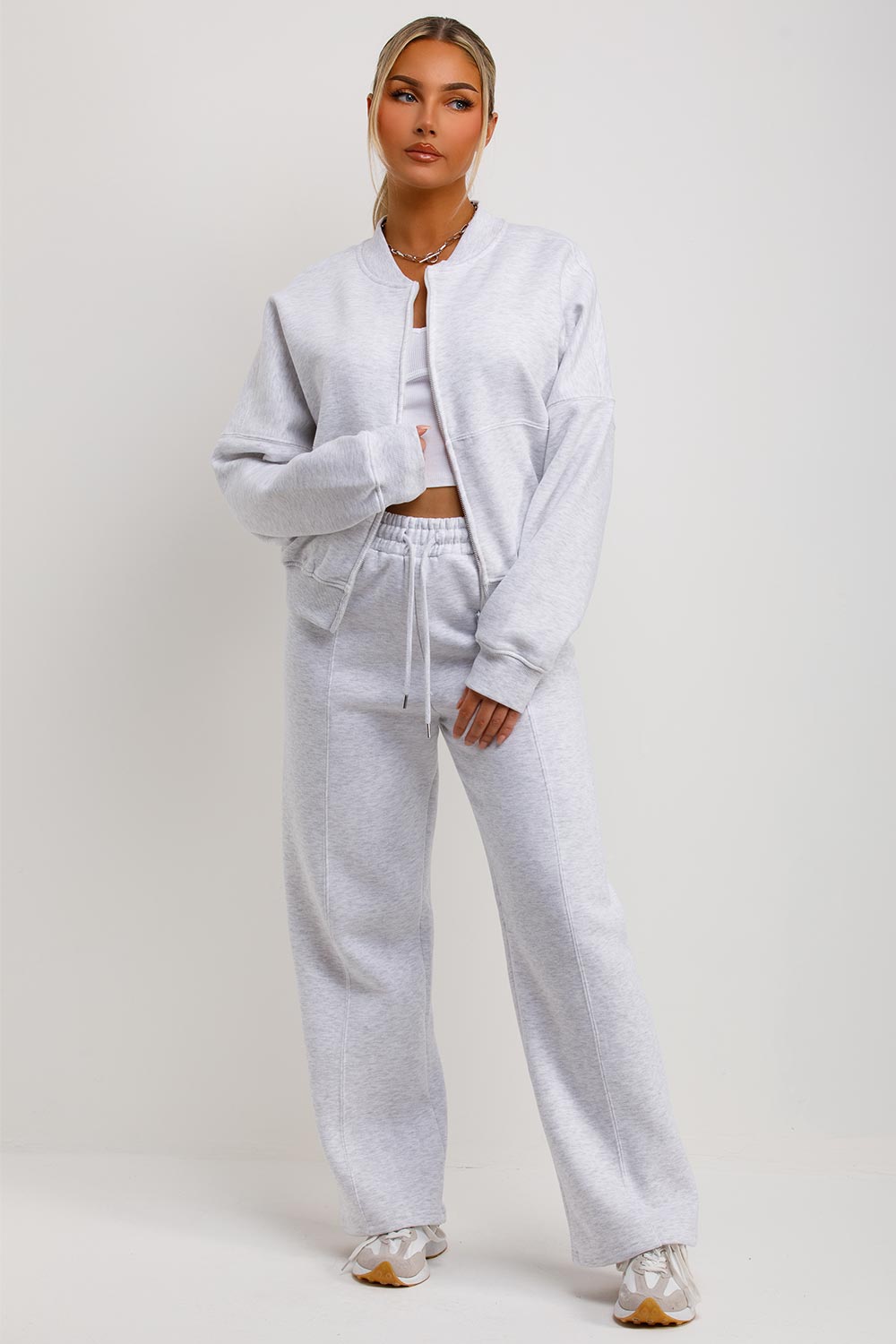 Women's Grey Marl Zip Bomber Sweatshirt & Joggers Set – Loungewear Co-ord
