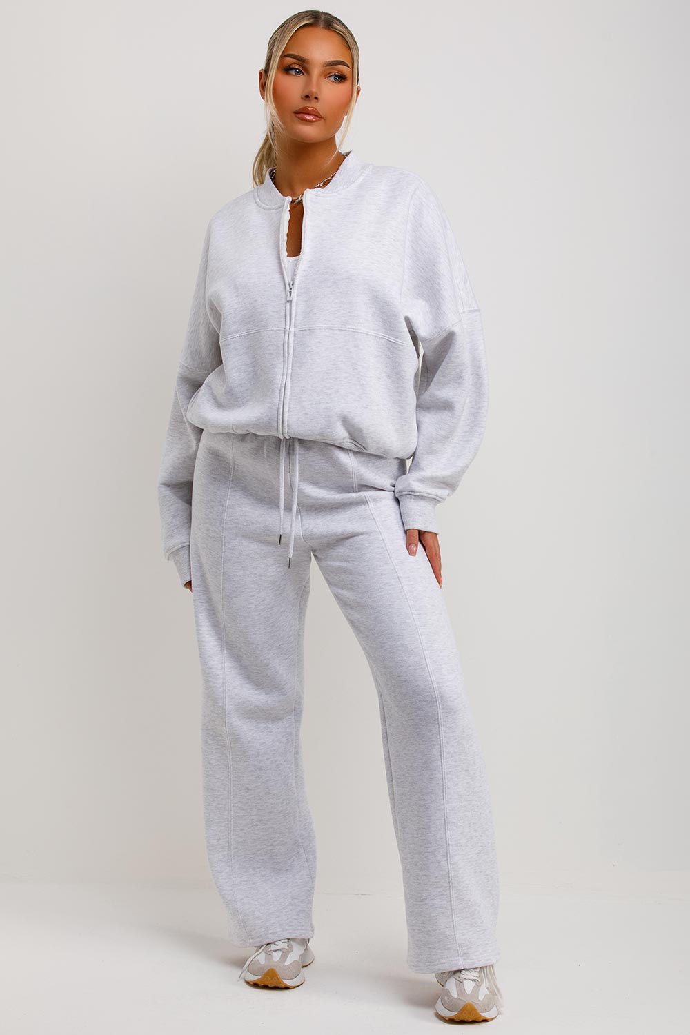 Women's Grey Marl Zip Bomber Sweatshirt & Joggers Set – Loungewear Co-ord