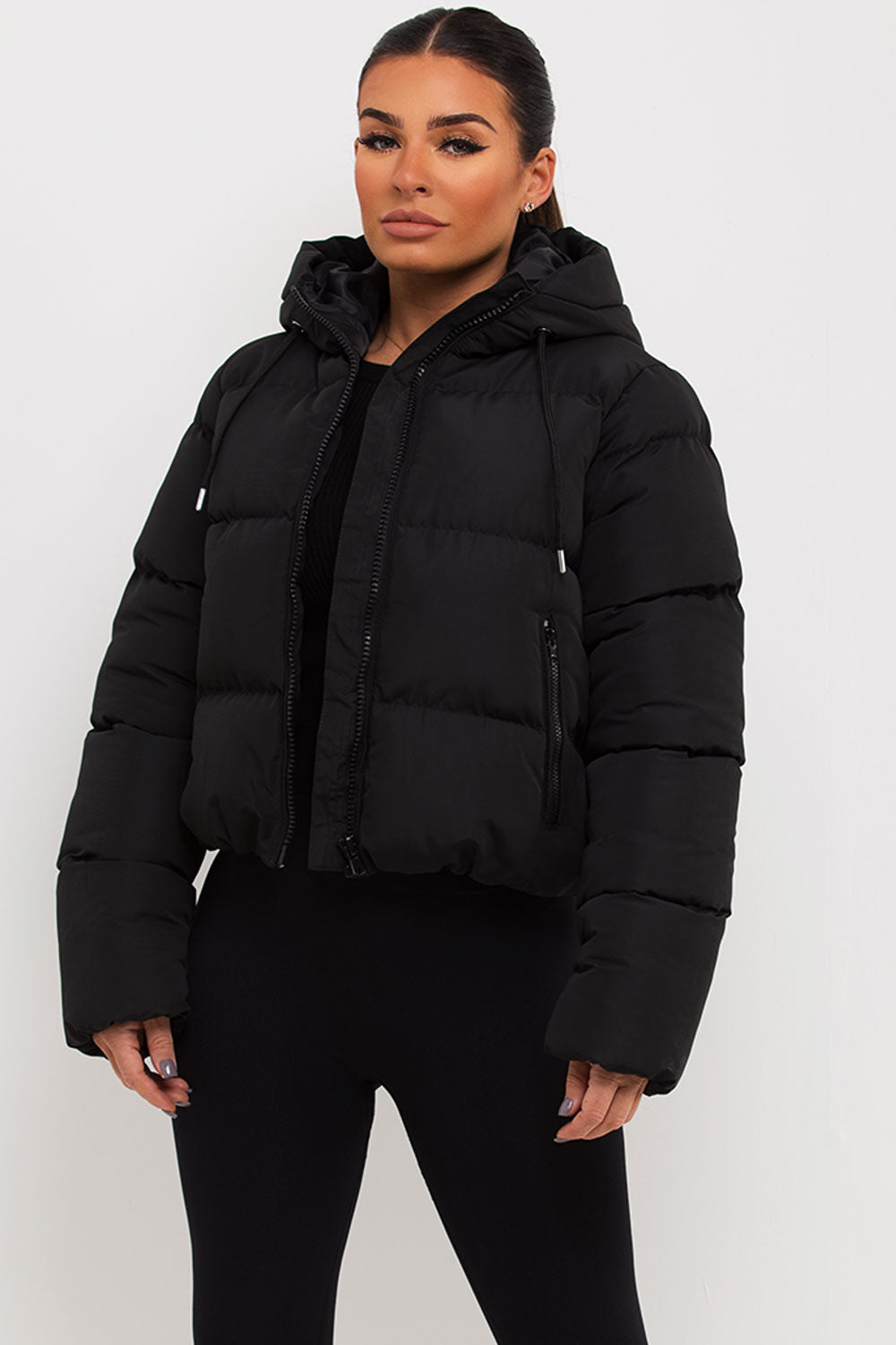 Women's Black Hooded Puffer Jacket – Short Padded Winter Jacket