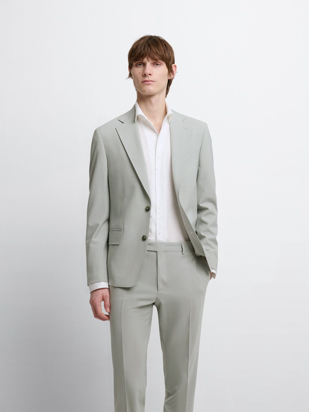 Men's Almond Green Suit – Wool-Blend Two Piece Slim Fit Suit