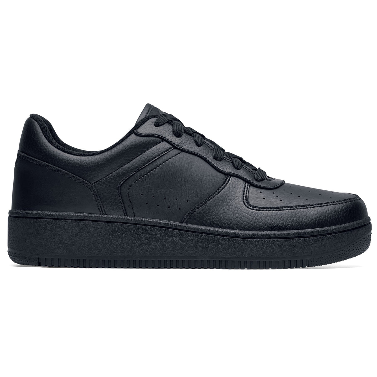 Men's Black Faux Leather Trainers – Chunky Sole Cushioned Low-Top Sneakers