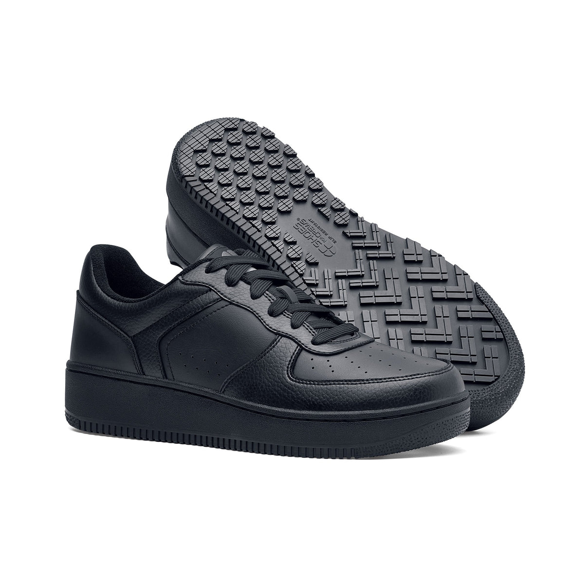 Men's Black Faux Leather Trainers – Chunky Sole Cushioned Low-Top Sneakers