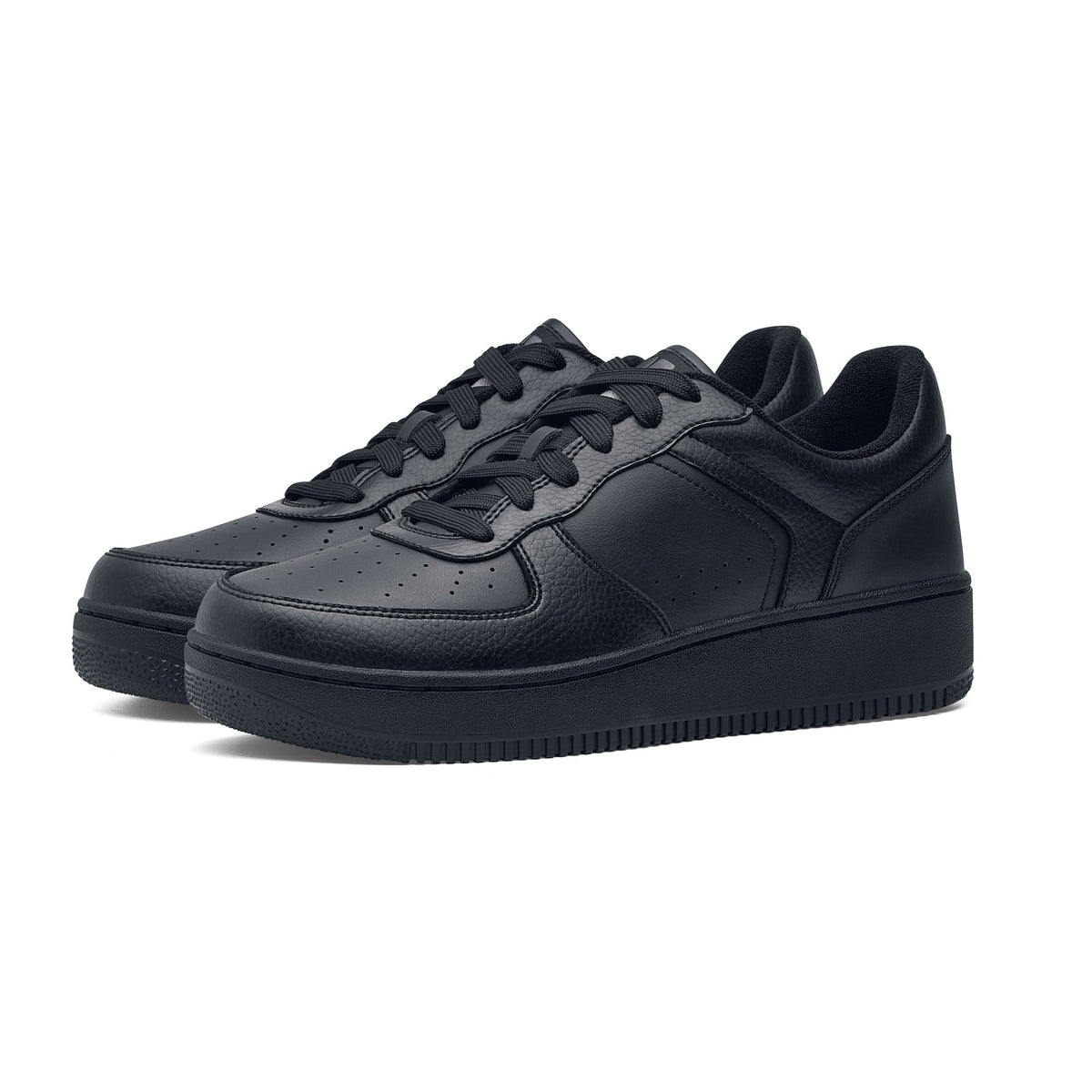 Men's Black Faux Leather Trainers – Chunky Sole Cushioned Low-Top Sneakers