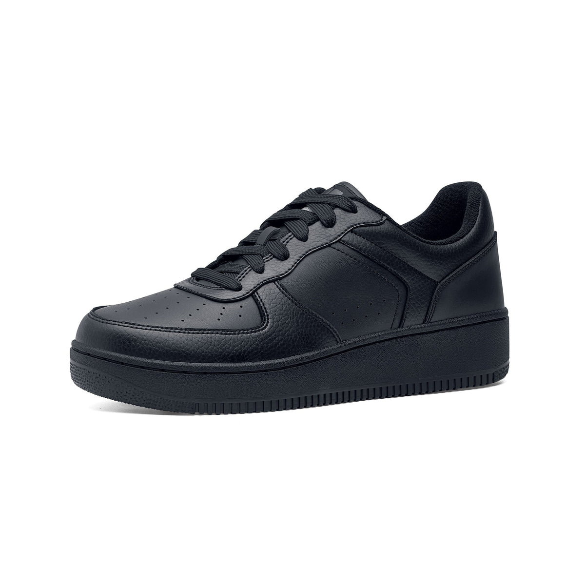 Men's Black Faux Leather Trainers – Chunky Sole Cushioned Low-Top Sneakers