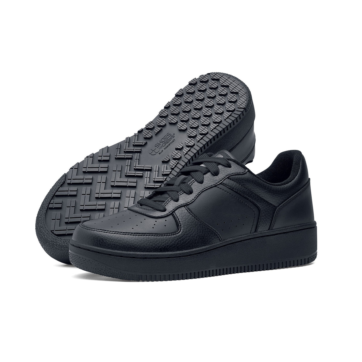 Men's Black Faux Leather Trainers – Chunky Sole Cushioned Low-Top Sneakers
