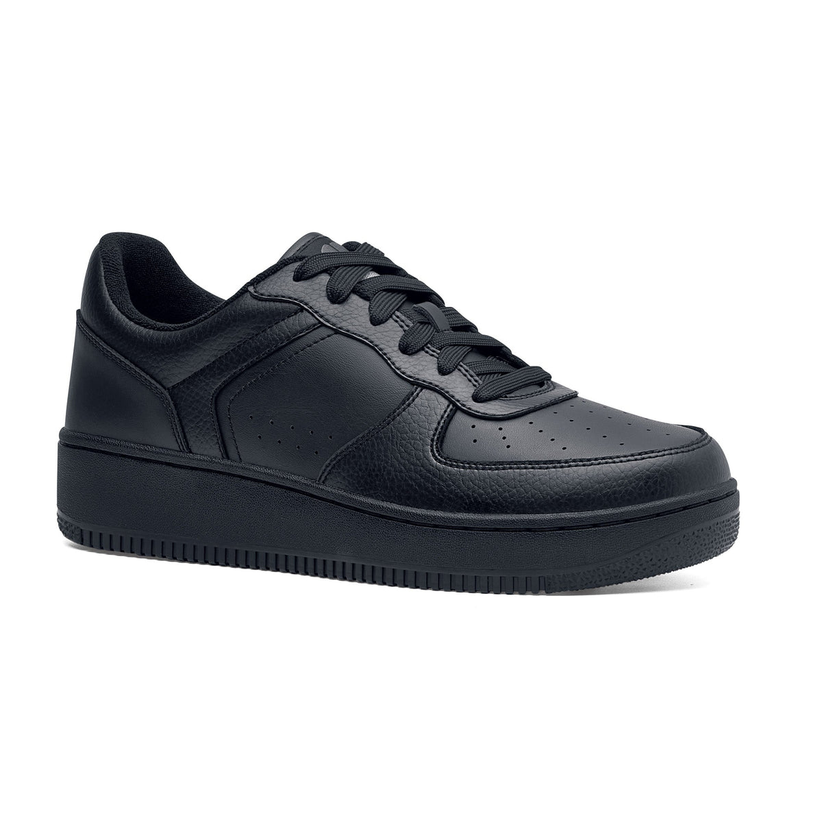 Men's Black Faux Leather Trainers – Chunky Sole Cushioned Low-Top Sneakers
