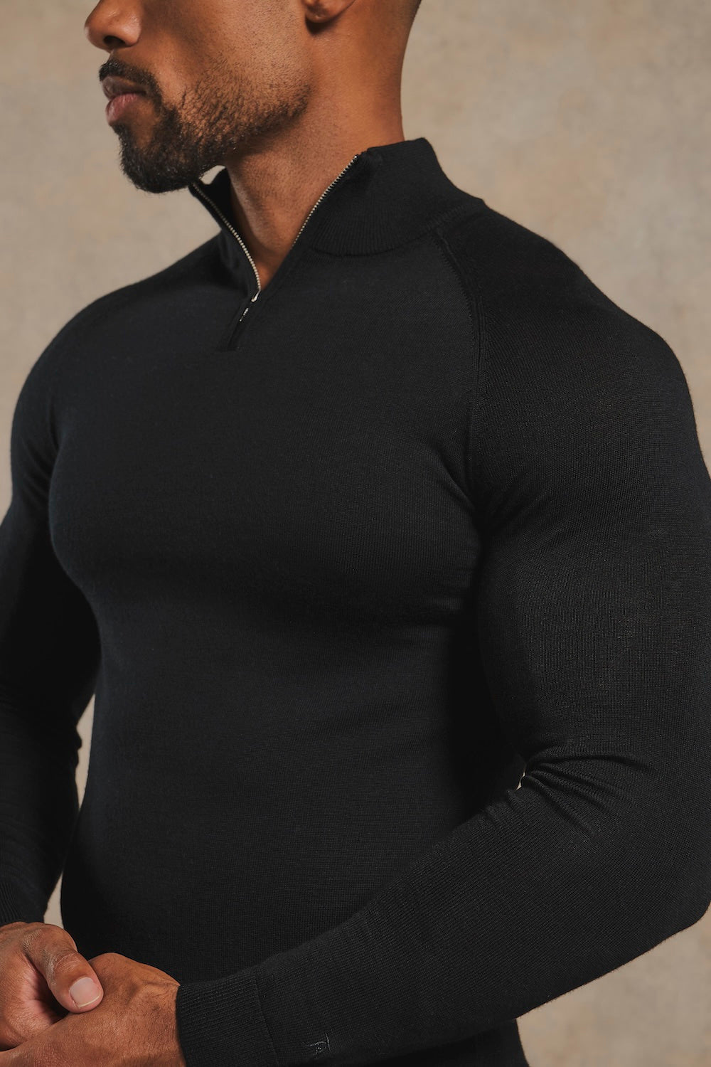 Men's Merino Wool-Blend Half-Zip Jumper – Extra Fine Knit in Black
