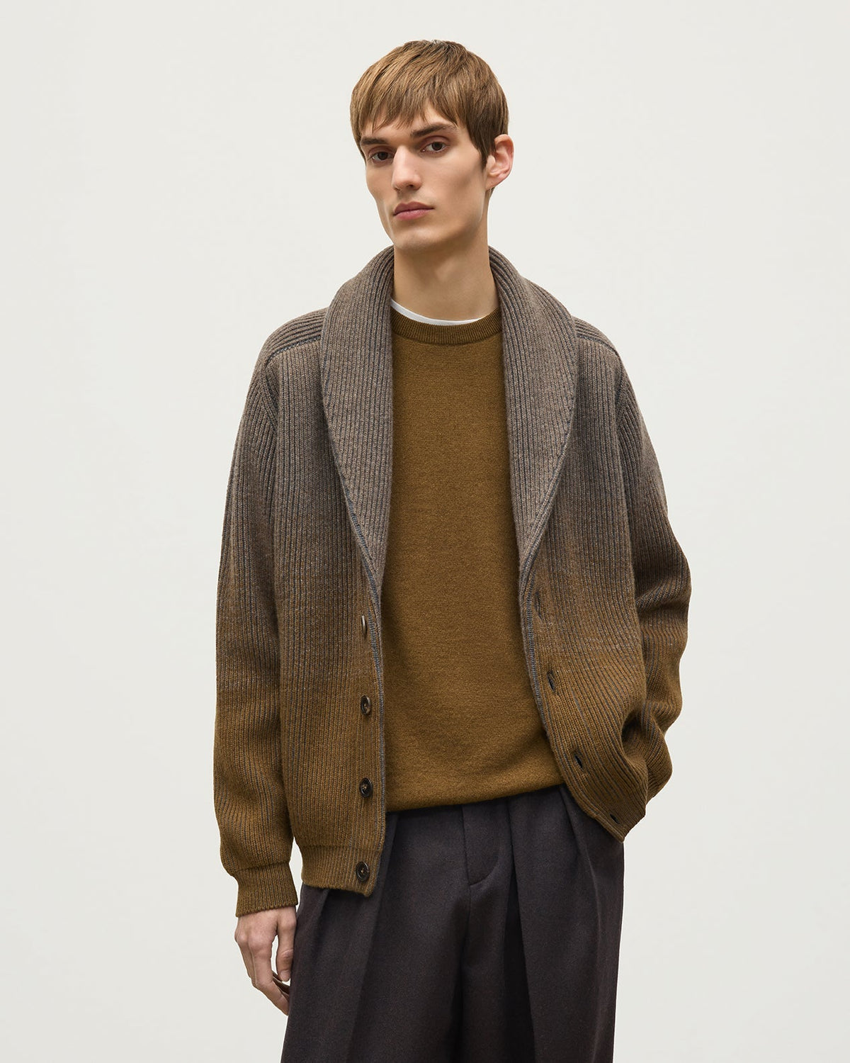 Men's Cashmere-Blend Cardigan – Green Shawl Collar Knit
