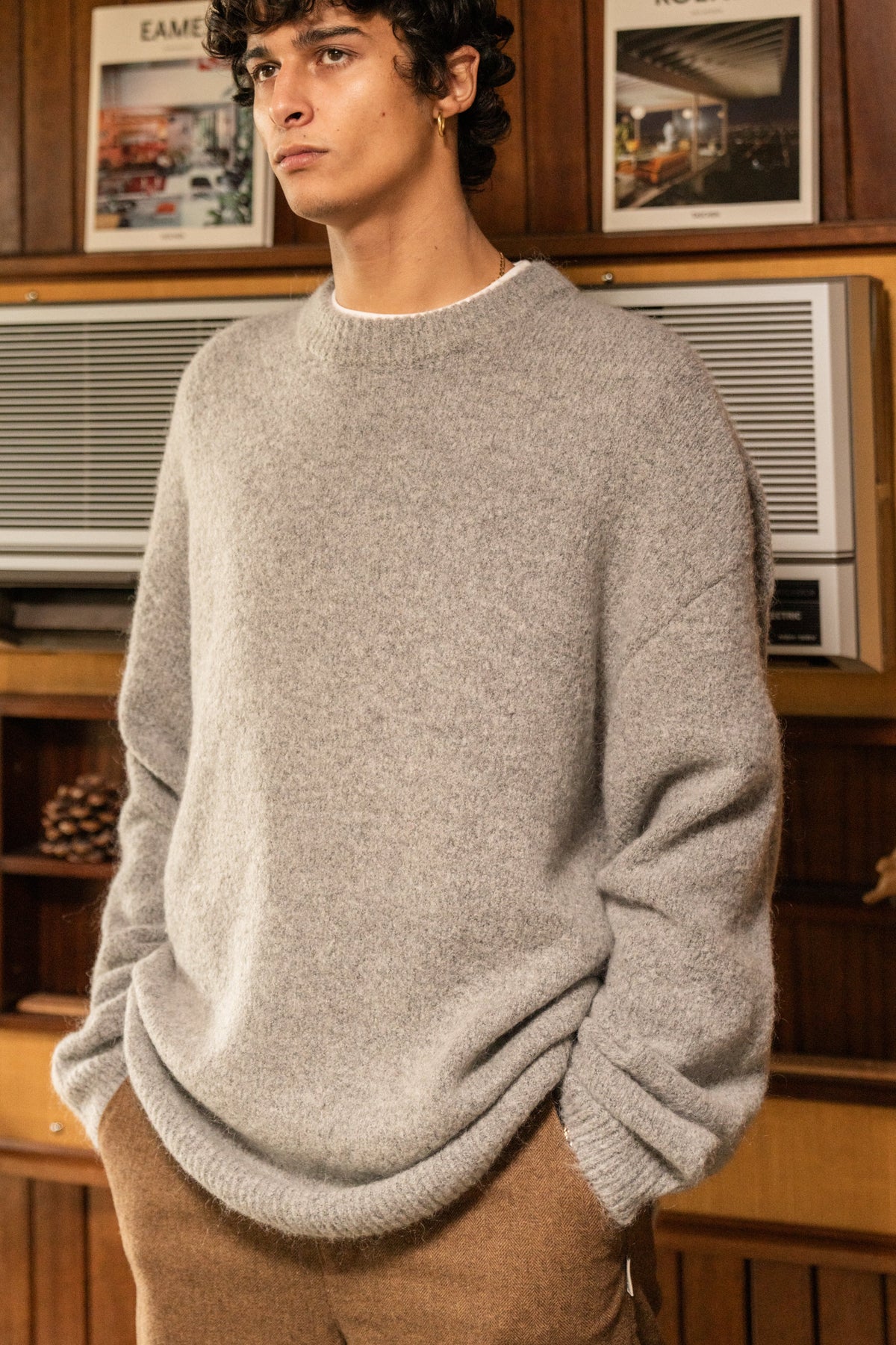 Men's Grey Oversized Crew Neck Jumper – Brushed Knit Sweater