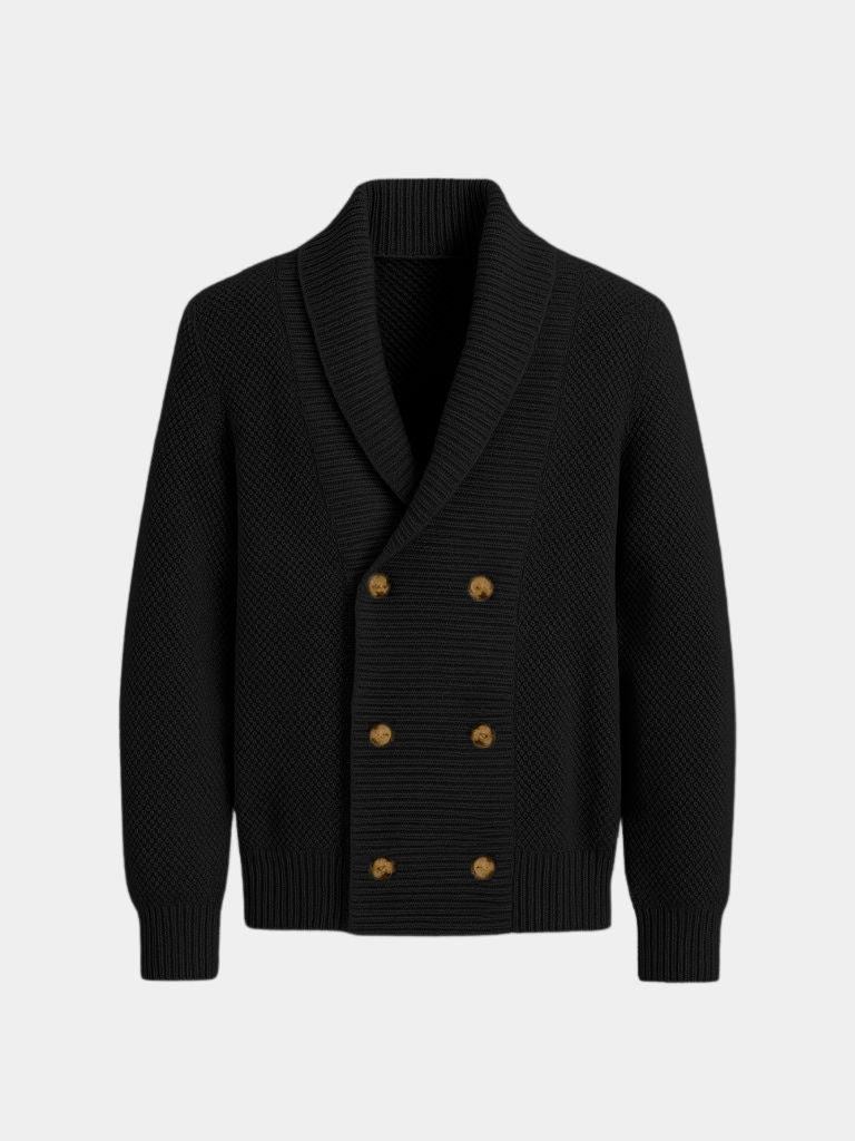 Men's Knit Cardigan – Button-Up Fine Knit, Beige & Black