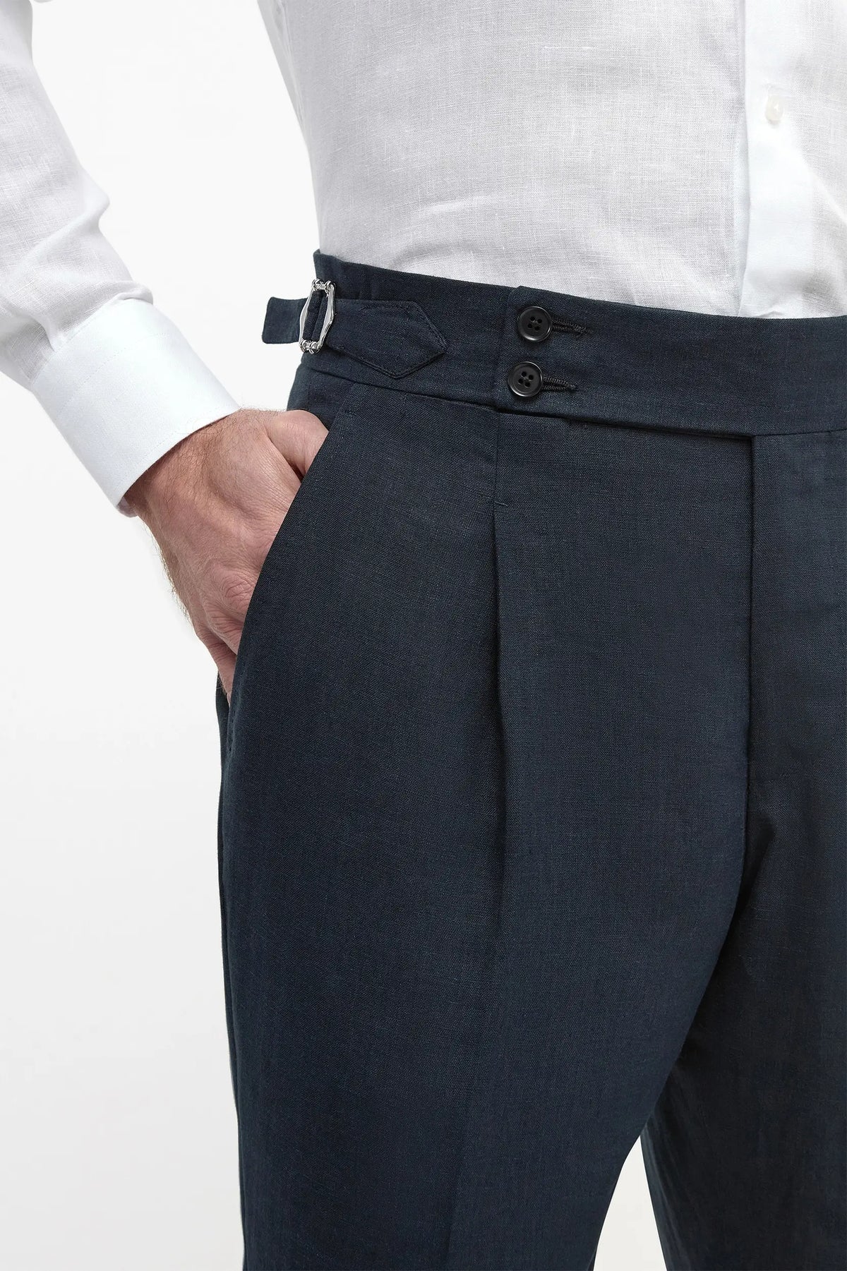 Men's Navy Linen-Blend Trousers – Tailored Breathable Summer Trousers