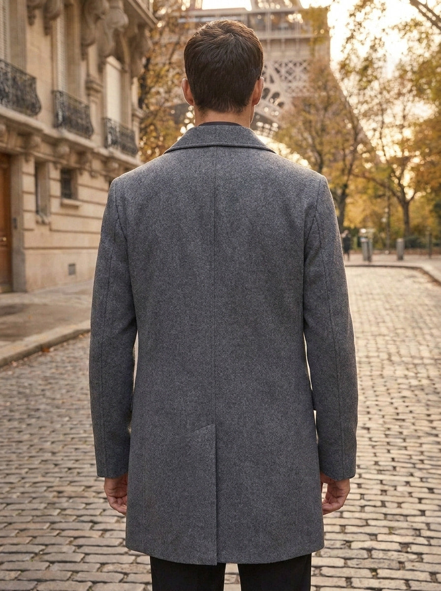 Men's Wool-Blend Overcoat – Slim Fit Mid-Length Coat, 3 Colours