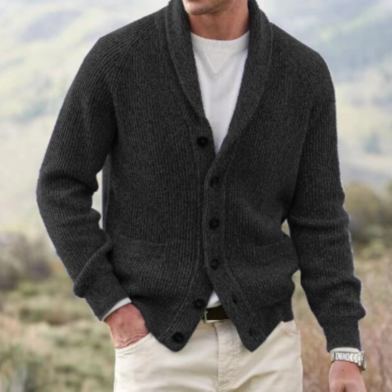 Men's Wool-Blend Cardigan – Buttoned V-Neck Vintage Knit, 5 Colours