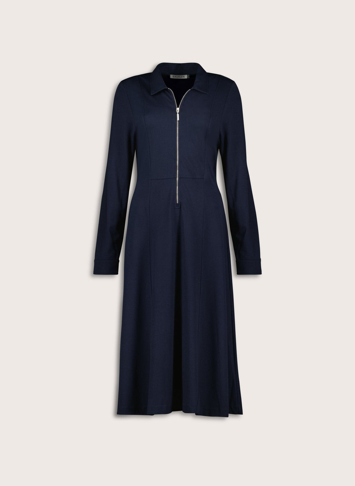 Women's Navy Ponte Midi Dress – Collared Fit and Flare Shirt Dress