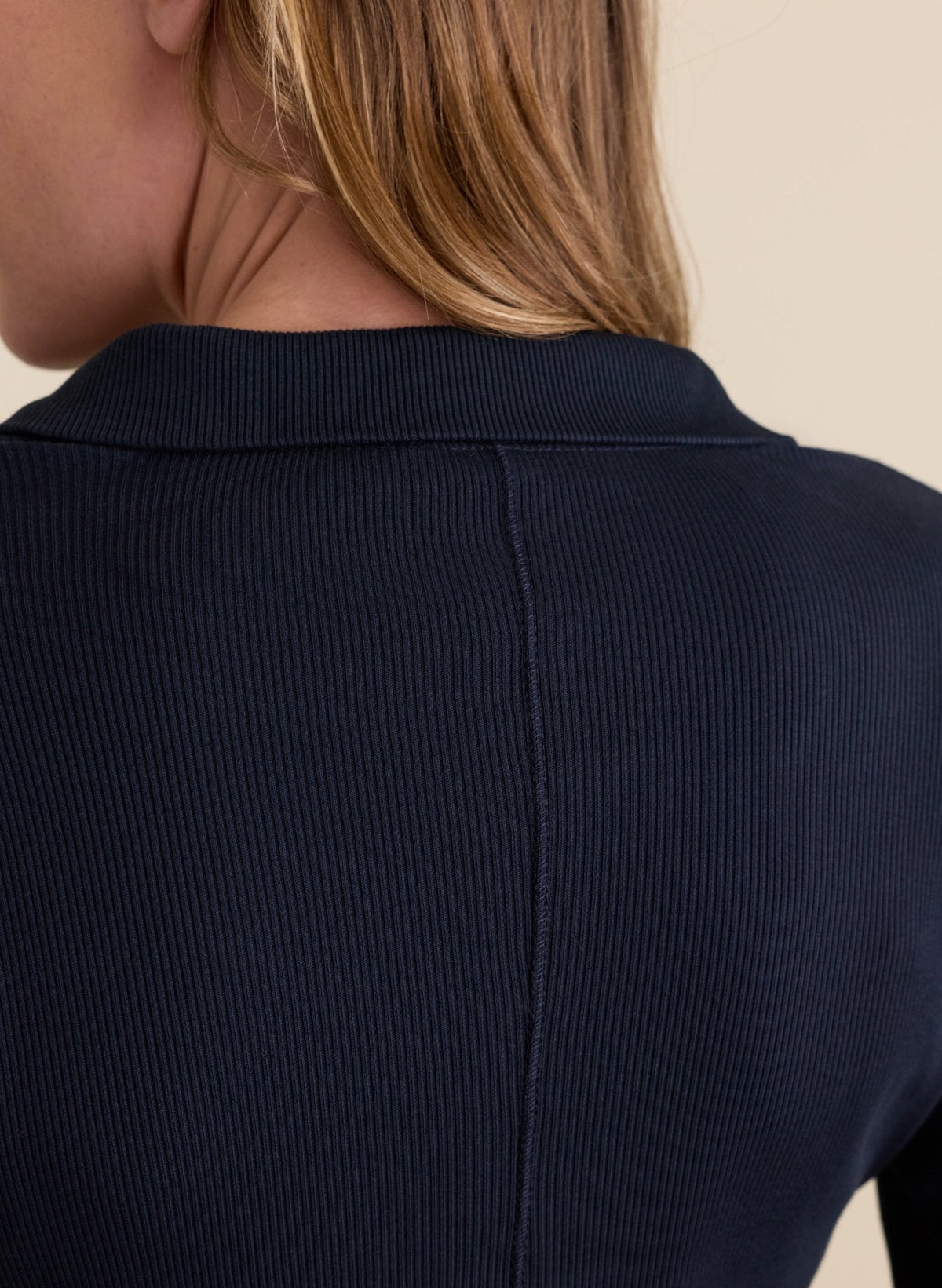 Women's Navy Ribbed Zip Collar Top – Slim Fit Half-Zip Top