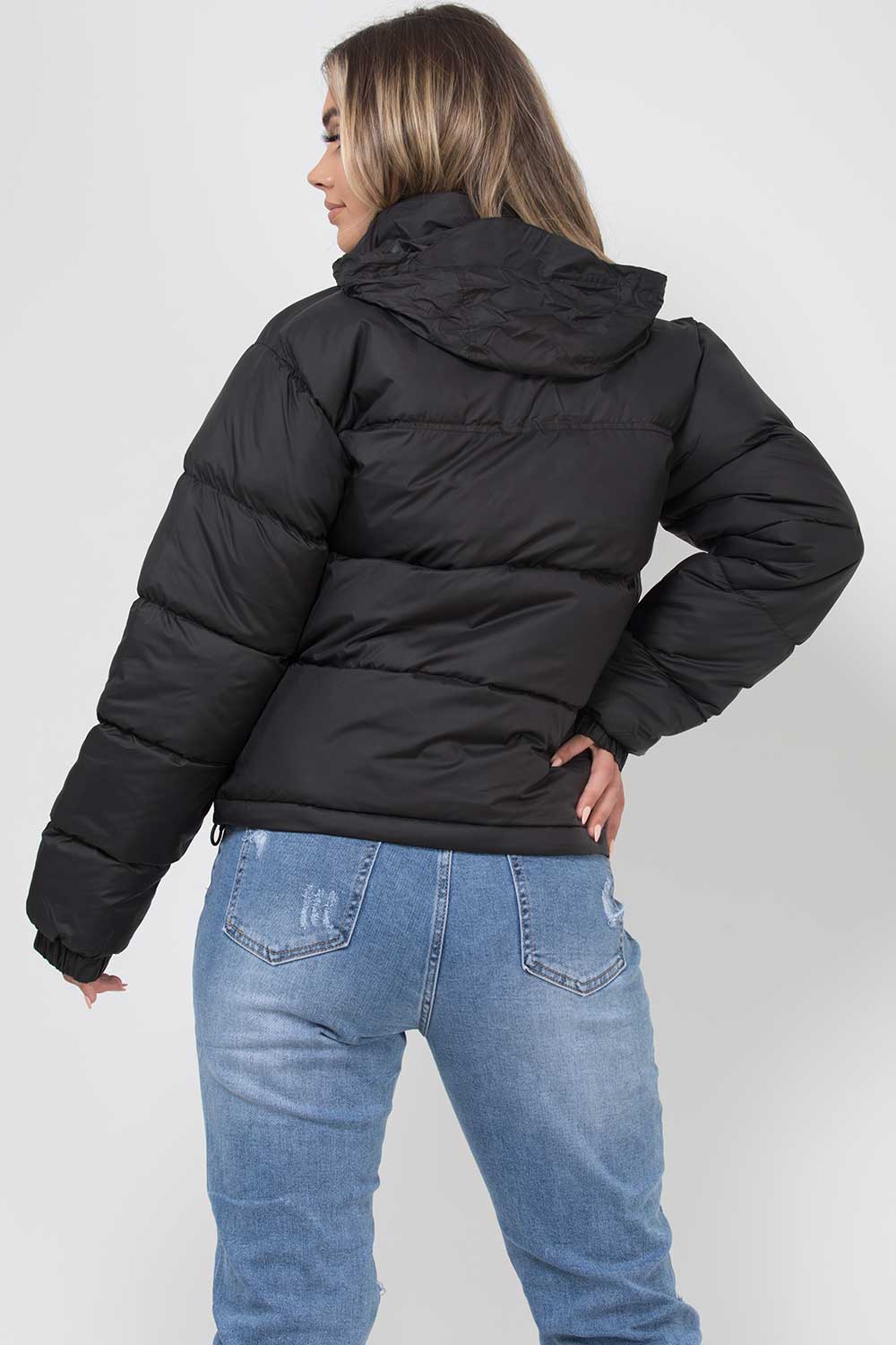 Women's Black Puffer Jacket – Quilted Padded Jacket with Concealed Hood
