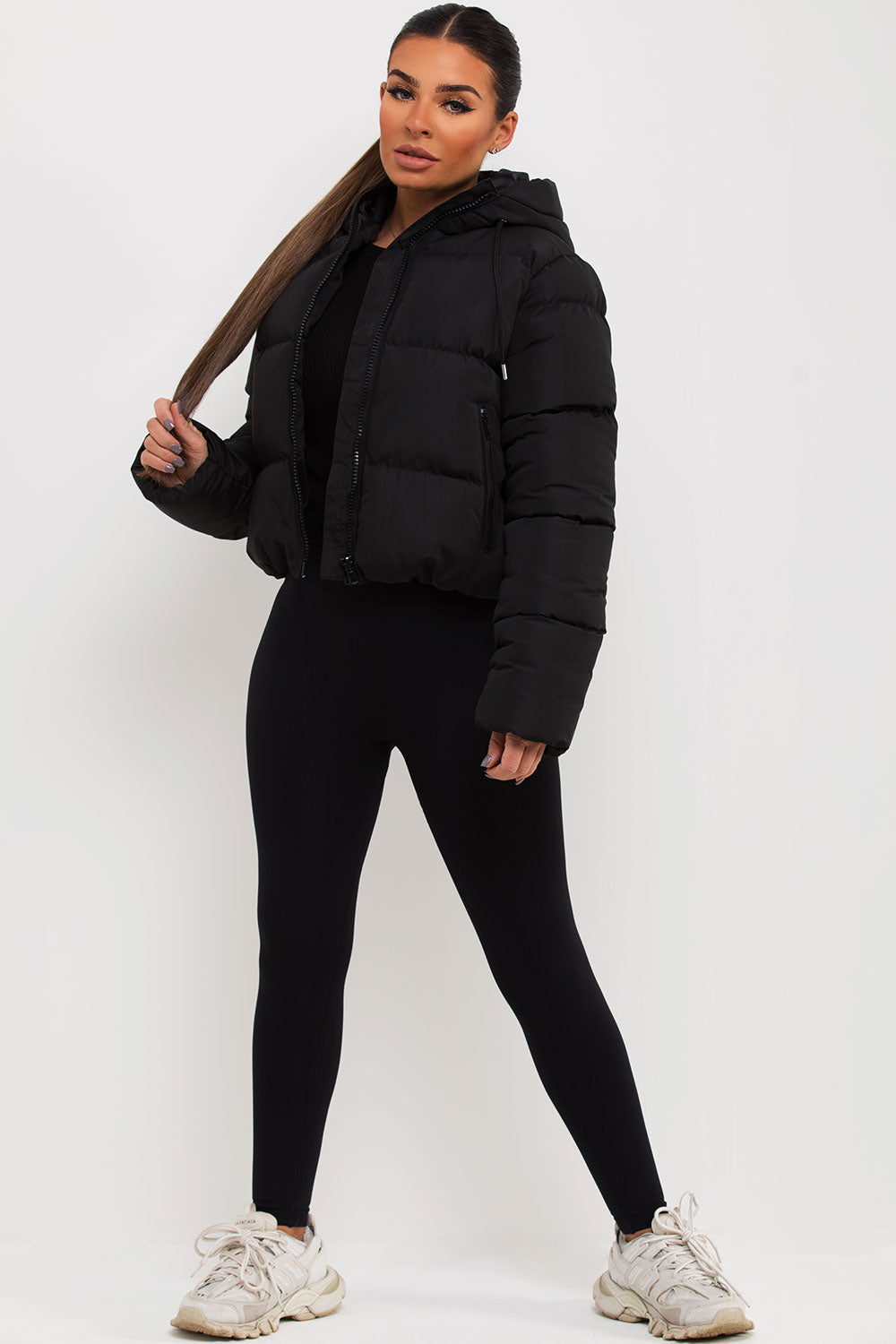 Women's Black Hooded Puffer Jacket – Short Padded Winter Jacket