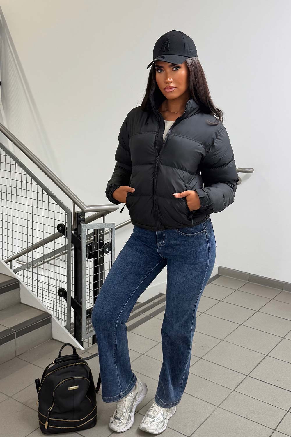 Women's Black Puffer Jacket – Quilted Padded Jacket with Concealed Hood