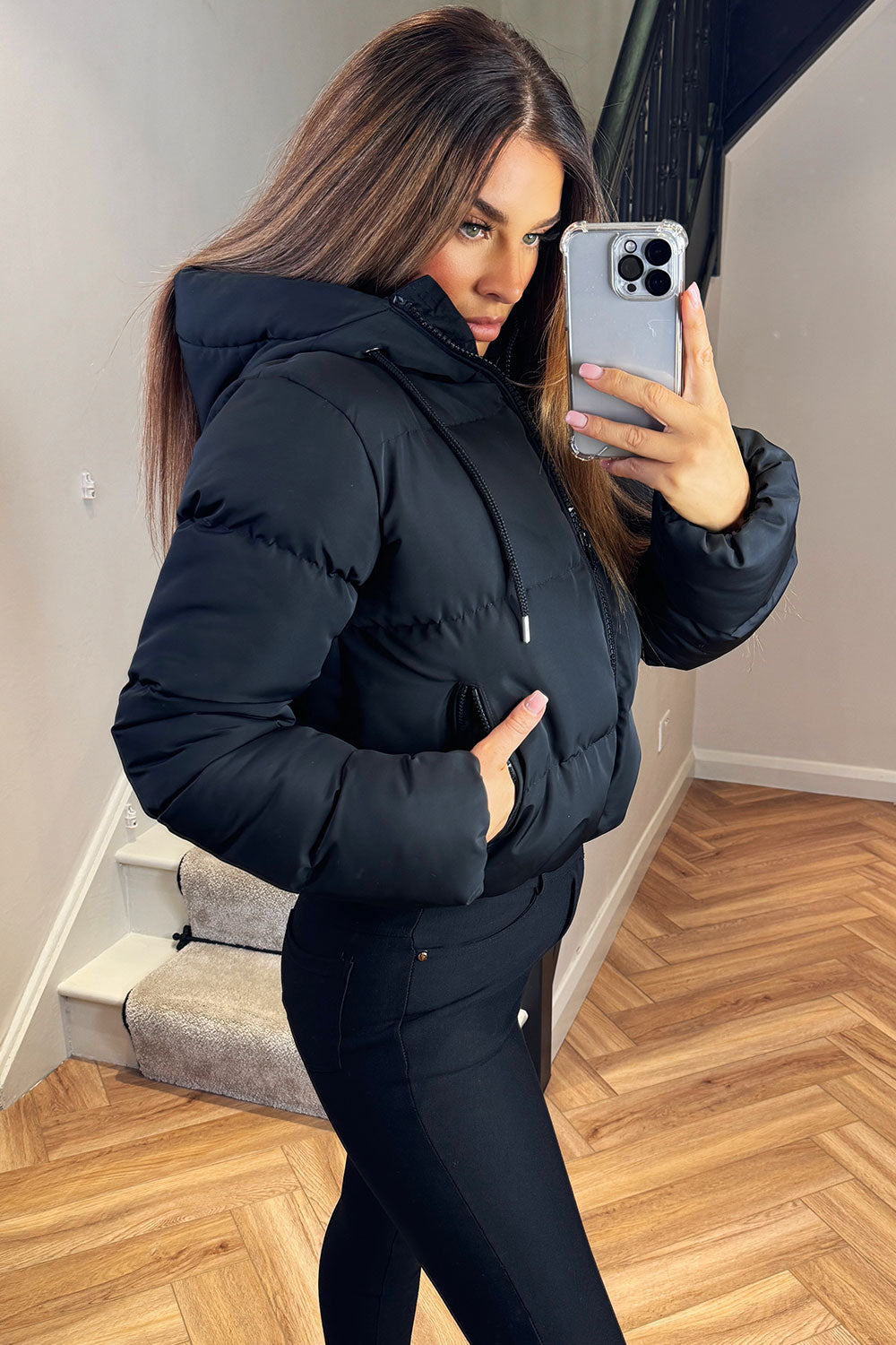 Women's Black Hooded Puffer Jacket – Short Padded Winter Jacket