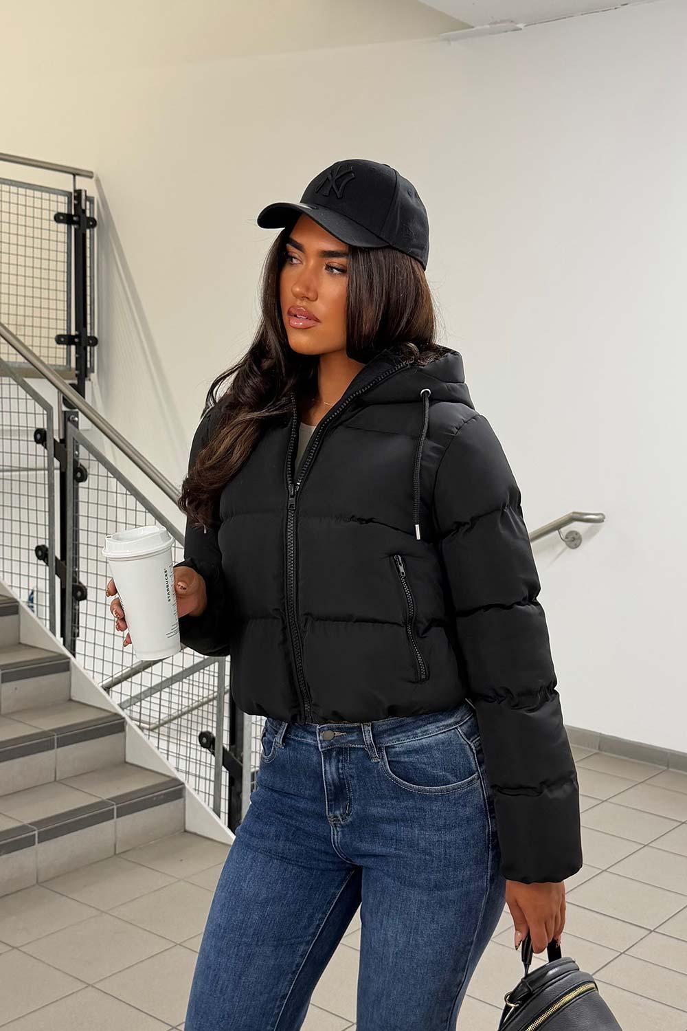 Women's Black Hooded Puffer Jacket – Short Padded Winter Jacket