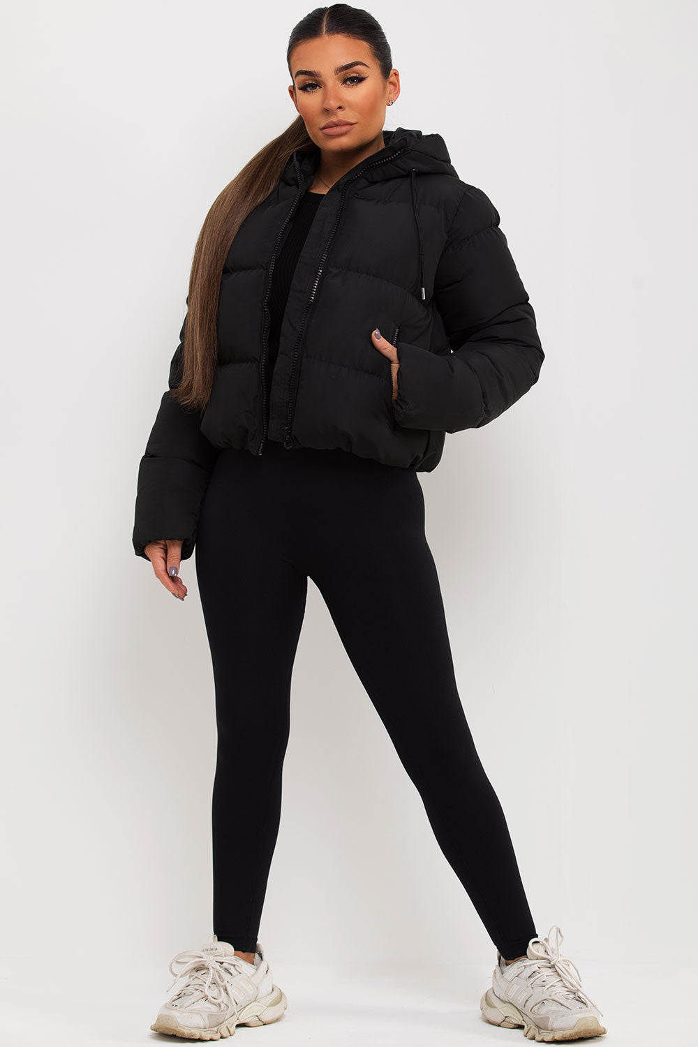 Women's Black Hooded Puffer Jacket – Short Padded Winter Jacket