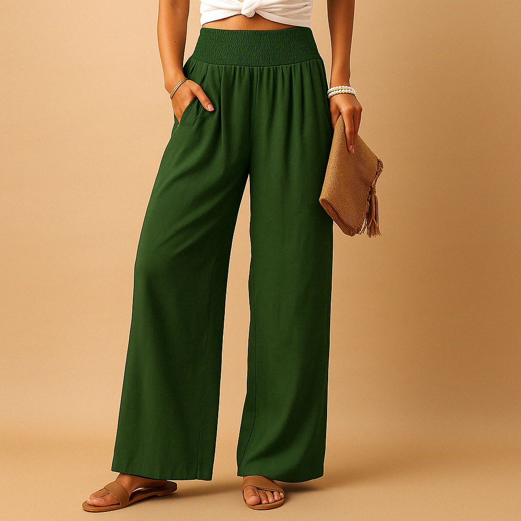 Women's High-Waisted Trousers – Relaxed Fit Elastic Waist, 8 Colours