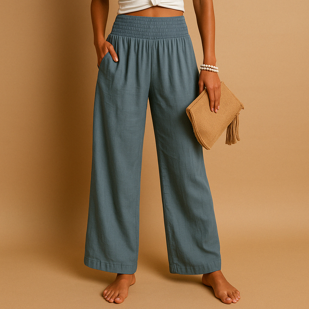 Women's High-Waisted Trousers – Relaxed Fit Elastic Waist, 8 Colours