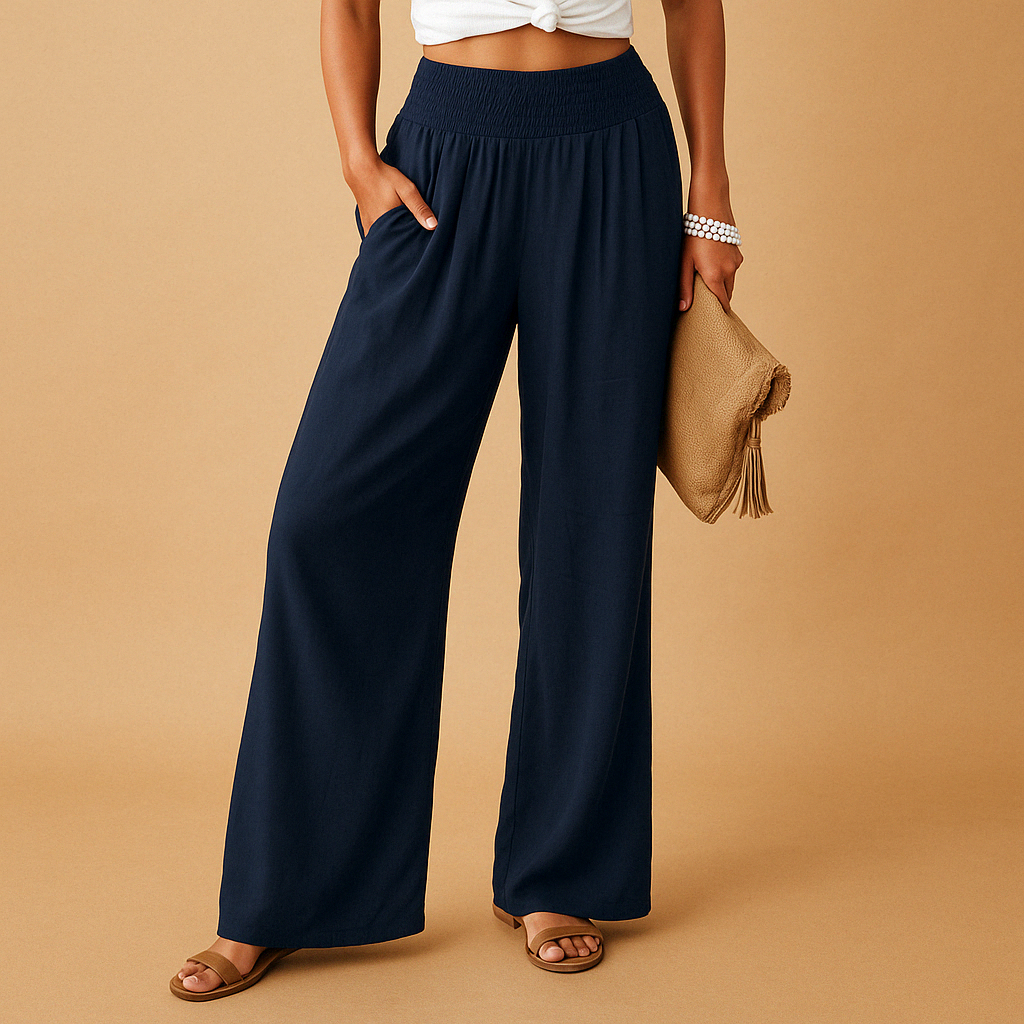 Women's High-Waisted Trousers – Relaxed Fit Elastic Waist, 8 Colours