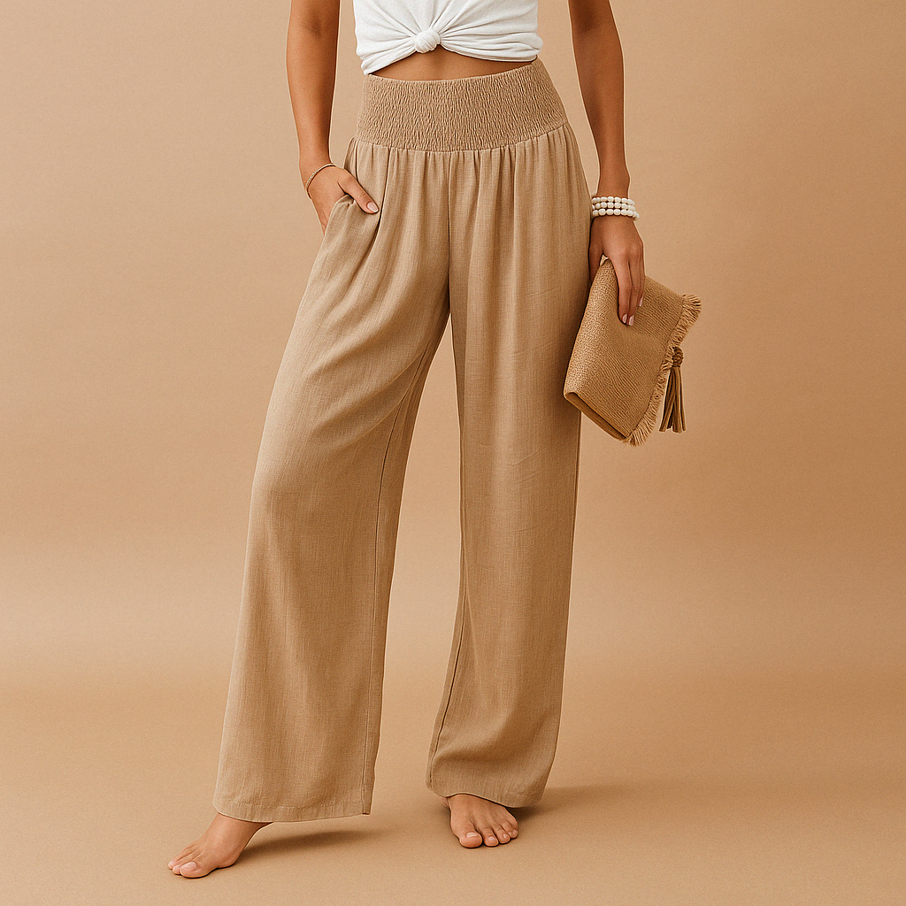 Women's High-Waisted Trousers – Relaxed Fit Elastic Waist, 8 Colours