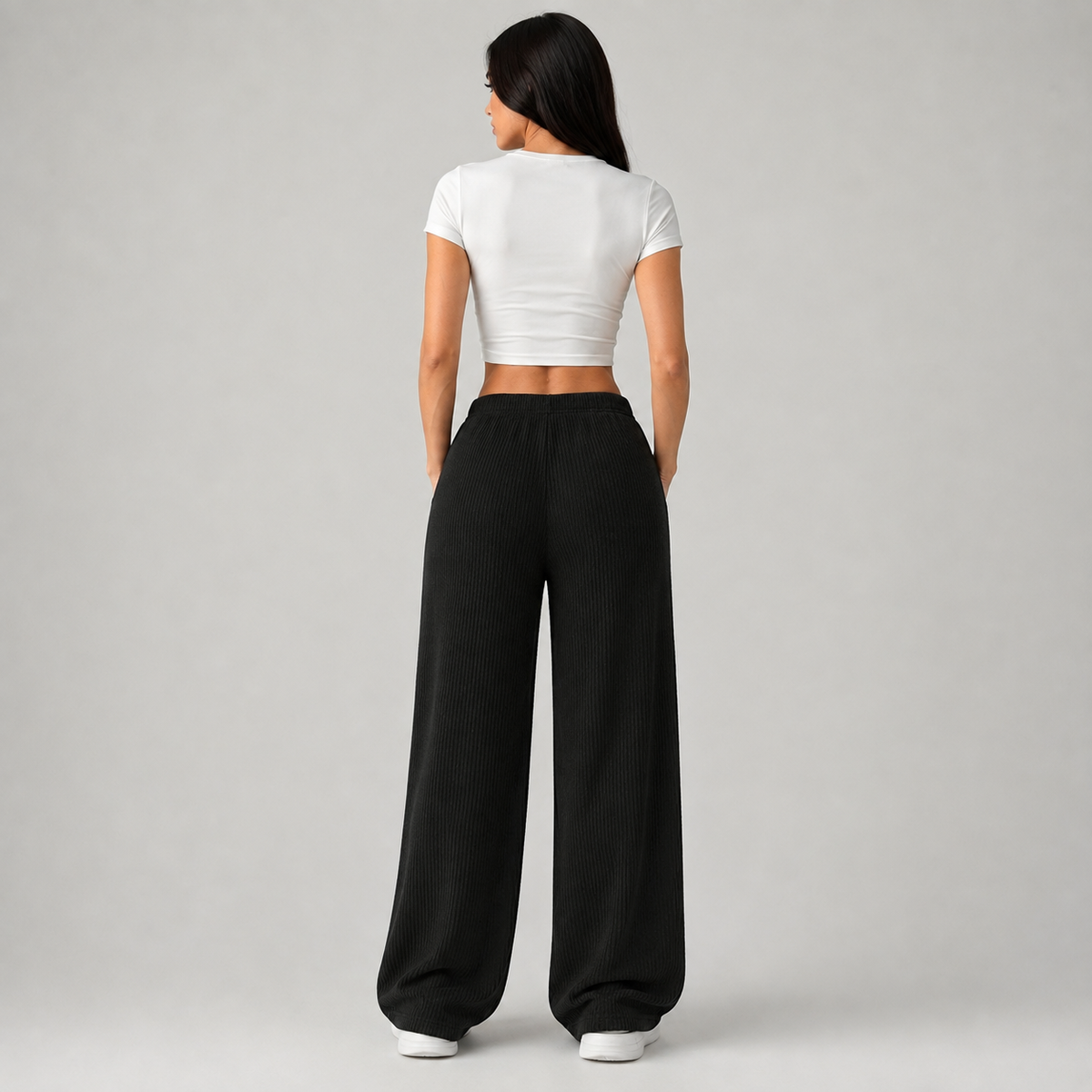 Women's Knitted Wide Leg Trousers – Ribbed Comfortable Fit, 4 Colours