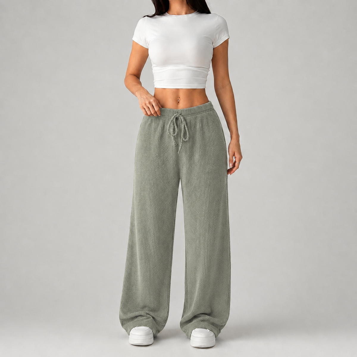Women's Knitted Wide Leg Trousers – Ribbed Comfortable Fit, 4 Colours