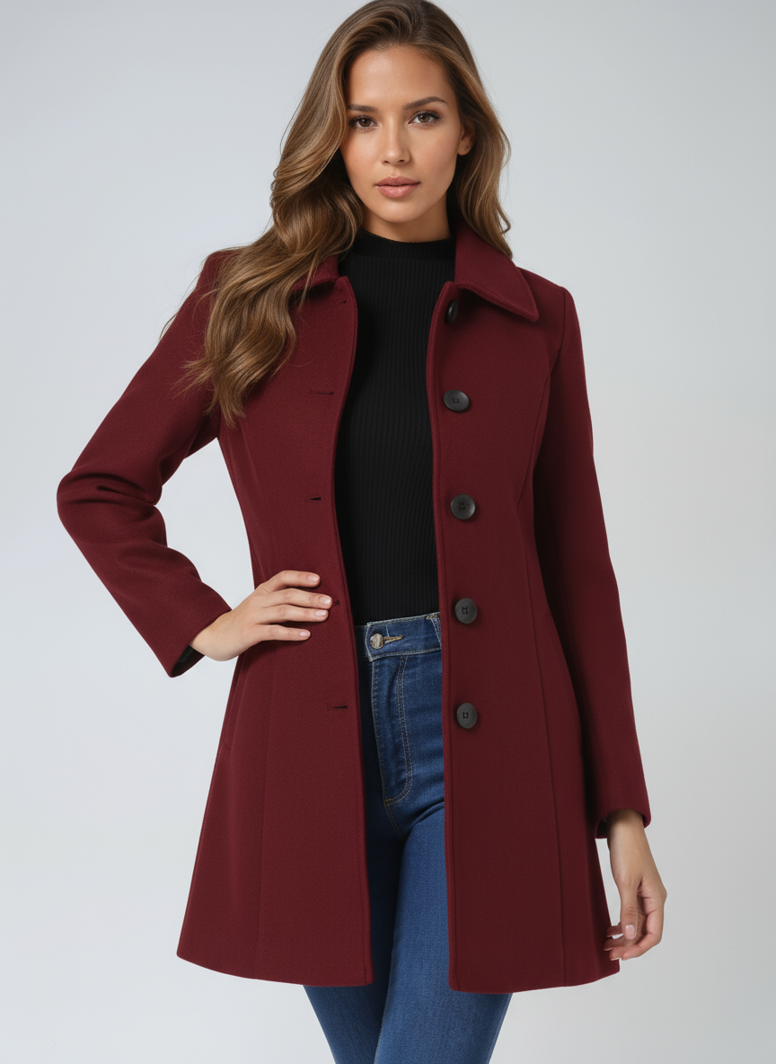 Women's Single-Breasted Trench Coat – Fitted Long Winter Coat, 3 Colours