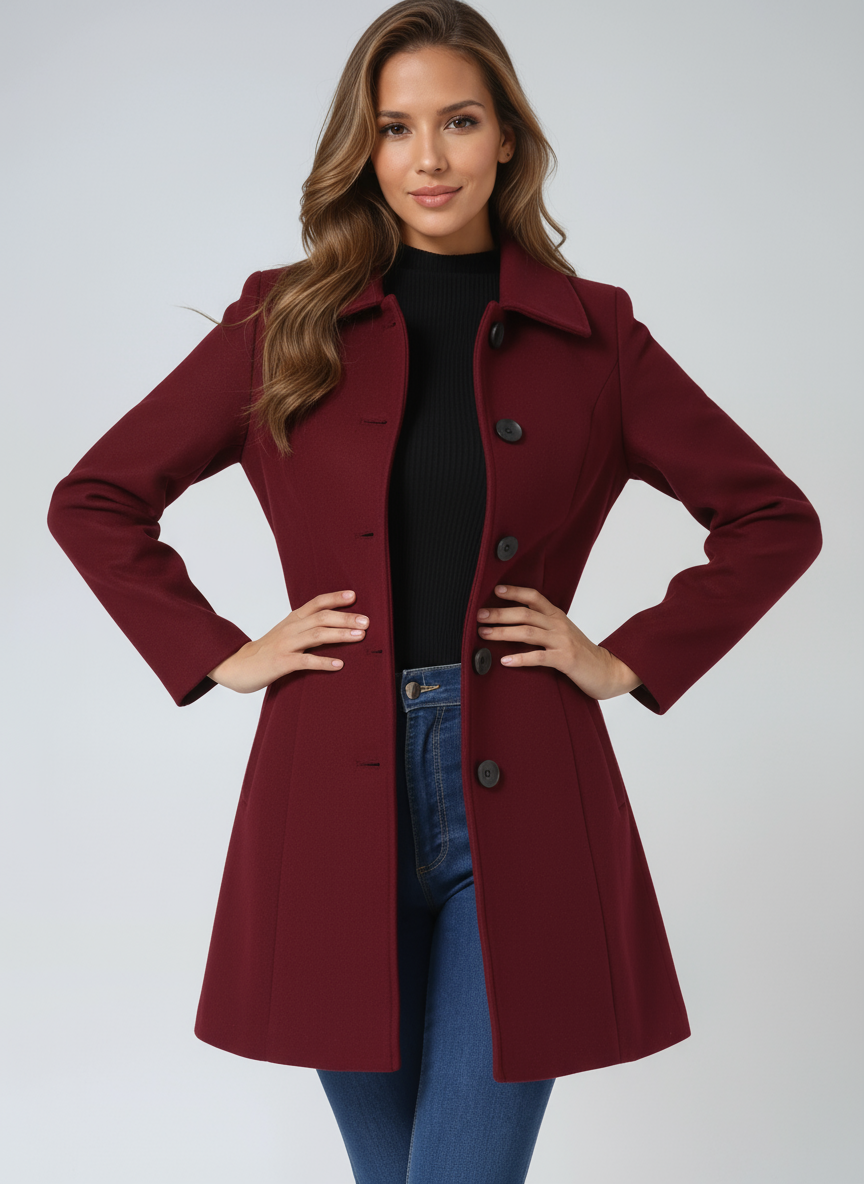 Women's Single-Breasted Trench Coat – Fitted Long Winter Coat, 3 Colours