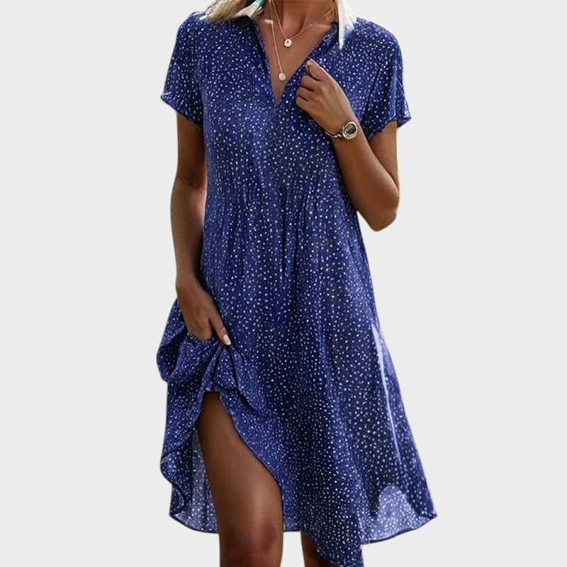 Women's Polka Dot Midi Dress – V-Neck Short Sleeve Summer Dress, 3 Colours