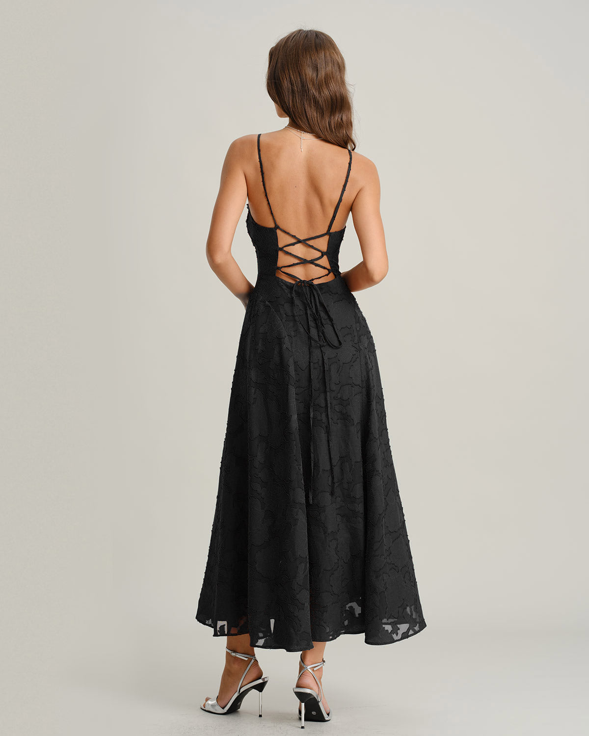 Women's Wine Red Jacquard Slip Maxi Dress – Elegant Evening Dress